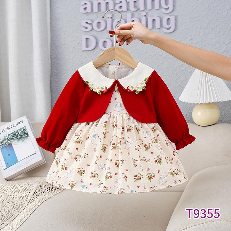 

Осеннее цветочное платье принцессы с длинным рукавом для маленьких девочек 100cm красный