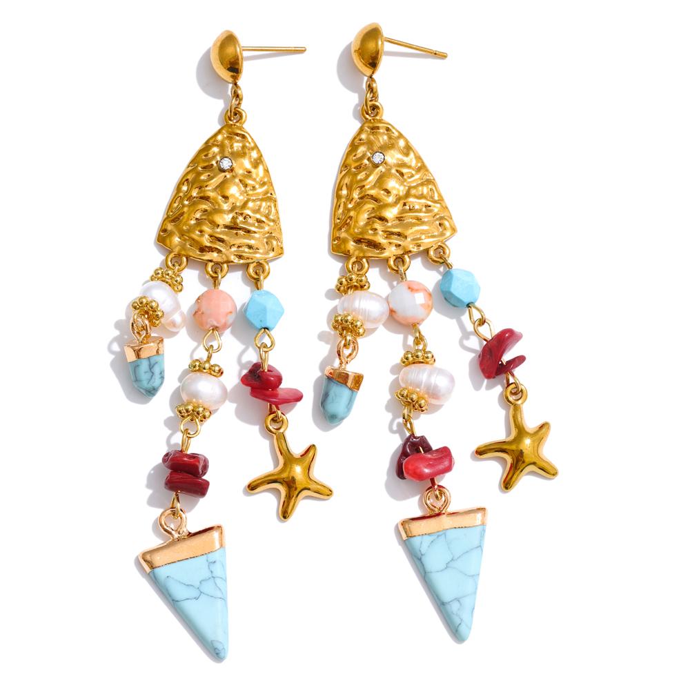 Yhpup Exquisite Fashion Handmade Jewelry 316L Stainless Steel Natural Pearl Resin Triangle Dangle Earrings Recommend