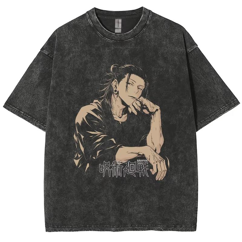 Anime Jujutsu Kaisen Geto Suguru Graphic T-Shirt Men Women Washed Tshirts Manga Vintage Streetwear Harajuku Male Cotton Tops
