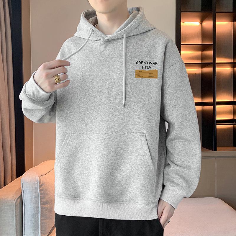 Pullover Herren Frühling und Herbst Lässig Vielseitig Jugendlich Hübsch Langärmliges Oberteil-Shirt Kapuzenpullover Schwerer Pullover