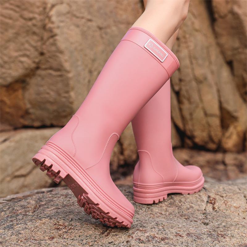 Winter velvet cover thermal rubber shoes women's seaside rain shoes fashion high tube cm platform rain boots exquisite women's water shoes