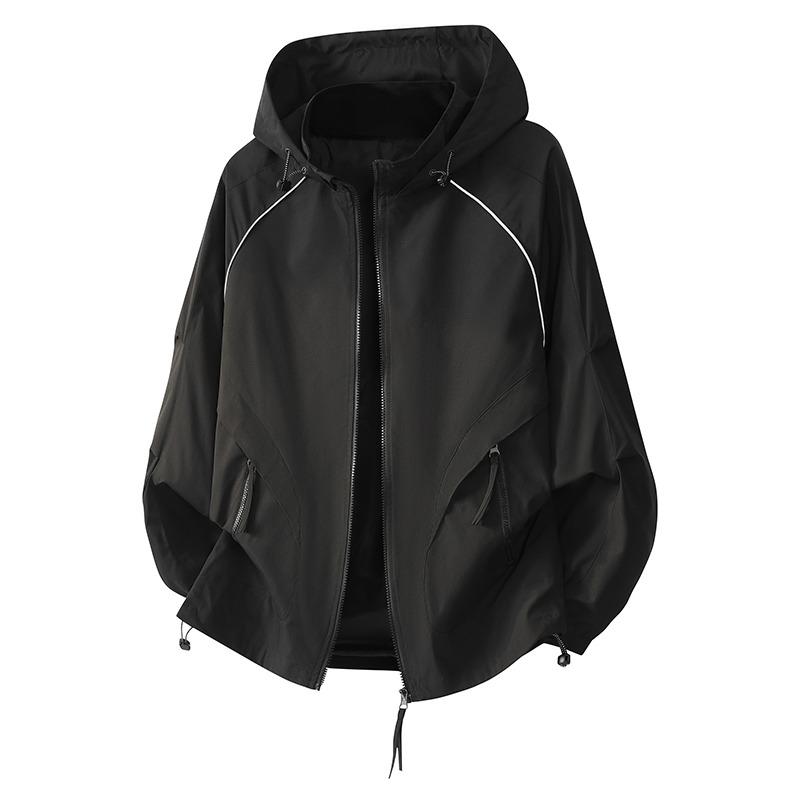 

Men s Solid Color Unisex Hooded Windbreaker Jacket Waterproof Oversized Outdoor Casual Coat L чорний