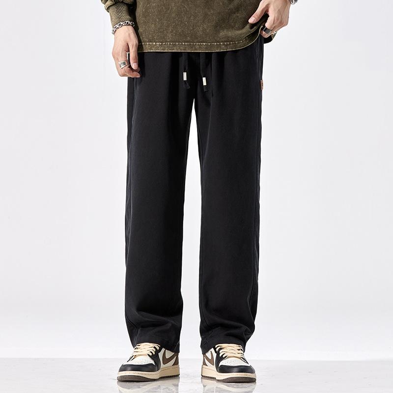 American retro trendy brand elastic waist casual pants for men's spring new loose wide-leg straight trousers for men
