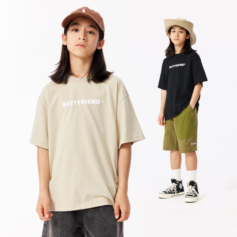 

DK Kids Summer High Street Pure Cotton T-Shirt - Boys & Girls Short-Sleeve Loose Fit 130cm серый/абрикосовый