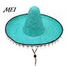 Volwassen Vakantiehoed Mexicaanse Sombrero met Kleurrijke Pompons, Hawaïaanse Stijl Geweven Strooien Zonnehoed, Met Brede Rand Lichtgewicht Themafeest Kostuum voor Zomerstrand