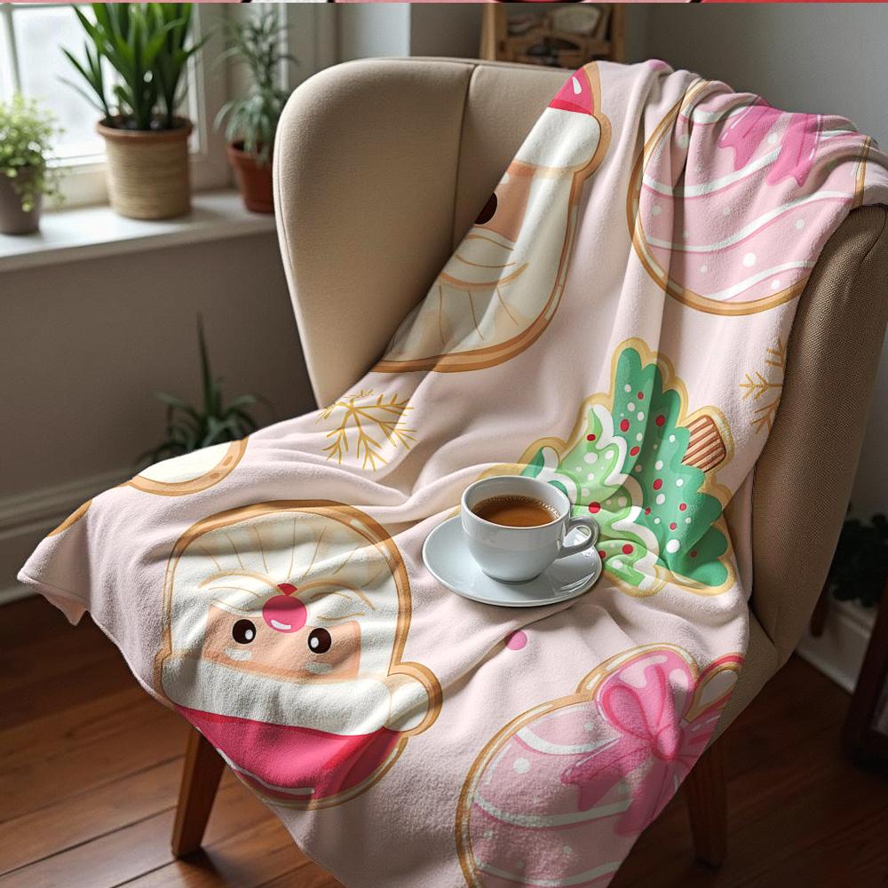 Pink Xmas Bow Tree Anime Cartoon Flannel Blanket Soft Warm Throw for Bedroom Sofa Car Kids Holiday Gift