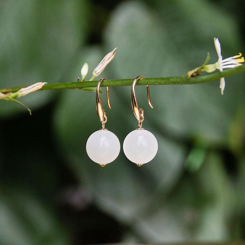 Recommended Hetian Jade Ancient Style Jade Earrings New Trendy Retro Jade Stud Earrings and Drop Earrings for Women