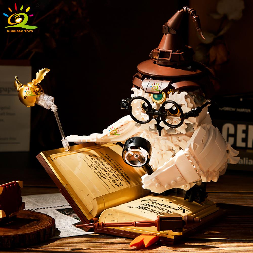 MOC Owl Doctor Magic Book with Lights Building Blocks Bricks Animal Models Boys Assembly Toys Kid DIY Home Desk Decor