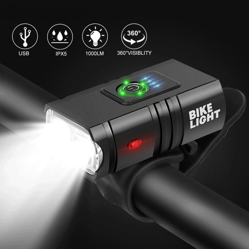 Bicycle LED Light MTB T6 Headlight Waterproof USB Bright Flashlight 6-speed Dimming Power Display Night Riding Accessories