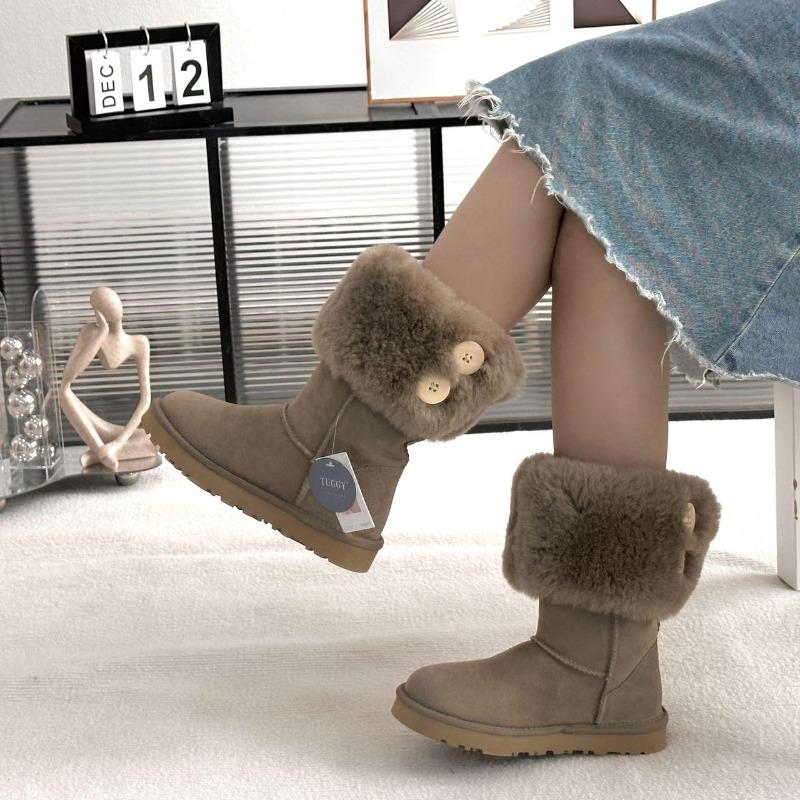 Modische, personalisierte Damen-Schneestiefel mit Knöpfen aus echtem Schaffell und Wolle, modisch und warm, gefüttert mit echtem Leder und Fell