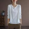 Autumn New Solid Loose Casual Long Sleeve T-shirts Vintage Tops Women V Neck Aesthetic Chic Pullovers All Match Female Clothes