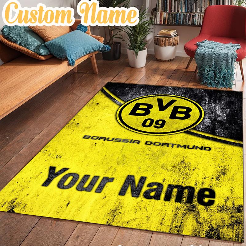 Custom Name Bvb 09 Football Team Rug Office Rug Chair Mat Non Slip Carpet Rugs for Bedrooms Dining Room Living Room Home Decor gifts