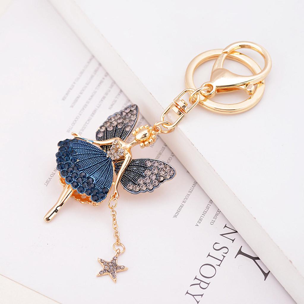 Cubic Zirconia Stone Keychain Dance Girl Pendant Golden Plated Key Chain KeyRing Cubic Zirconia Stone Keychain Dance Girl Pendant Golden Plated Key Chain KeyRing