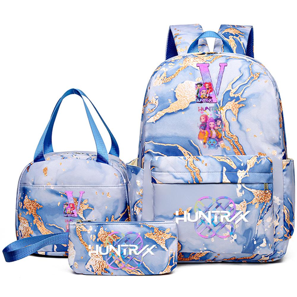3-teiliges/Set Anime Rucksack mit englischen Buchstaben A-Z Aufdruck, Handtasche und Federmäppchen für Teenager, Schüler, Mädchen, Jungen, Kinder, Schultasche, Reisetasche