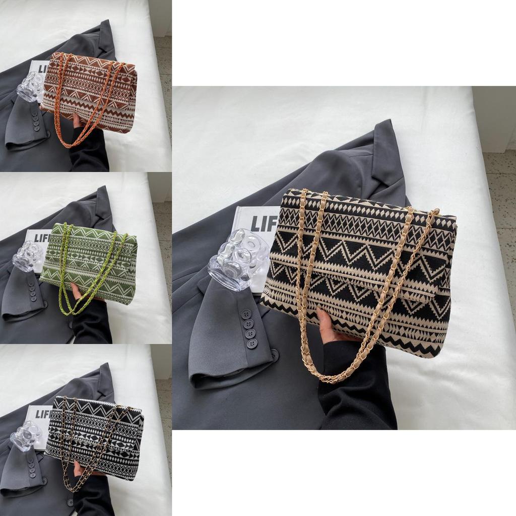 Ethnische Stil Große Kapazität Schultertasche Für College-Studenten Mit Stickerei Und Leinwandmaterial