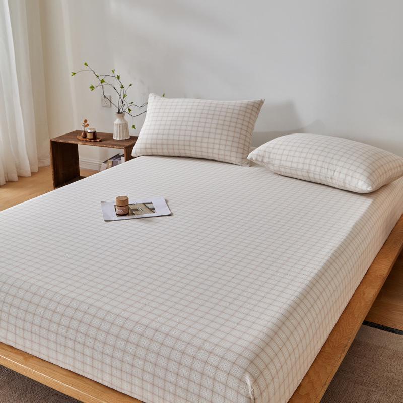 2026 Spring/Summer Muji Style Yarn-Dyed Washed Cotton Fitted Sheet - Style One