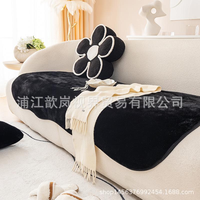 Irregular Special-Shaped Sofa Cushion Winter Plush Thickened Warm Seat Cushion Rabbit Velvet Leather Sofa Cover Cover Cloth Towel