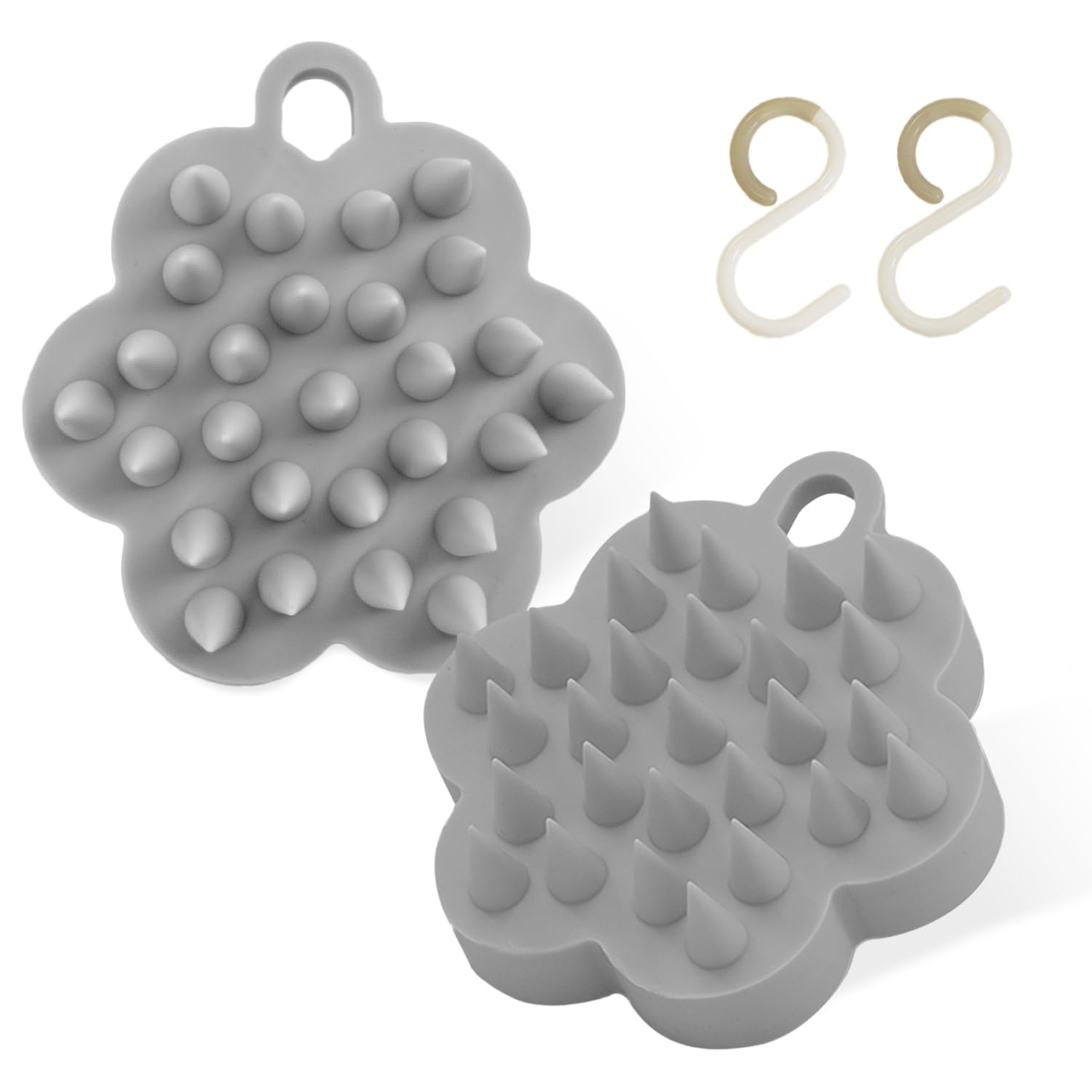 

Glozzy Silicone Shampoo Brush with S-Hook (Set of 2) - Scalp Massage Brush, Head Massager, Head Spa Brush, Scalp Care (Gray)