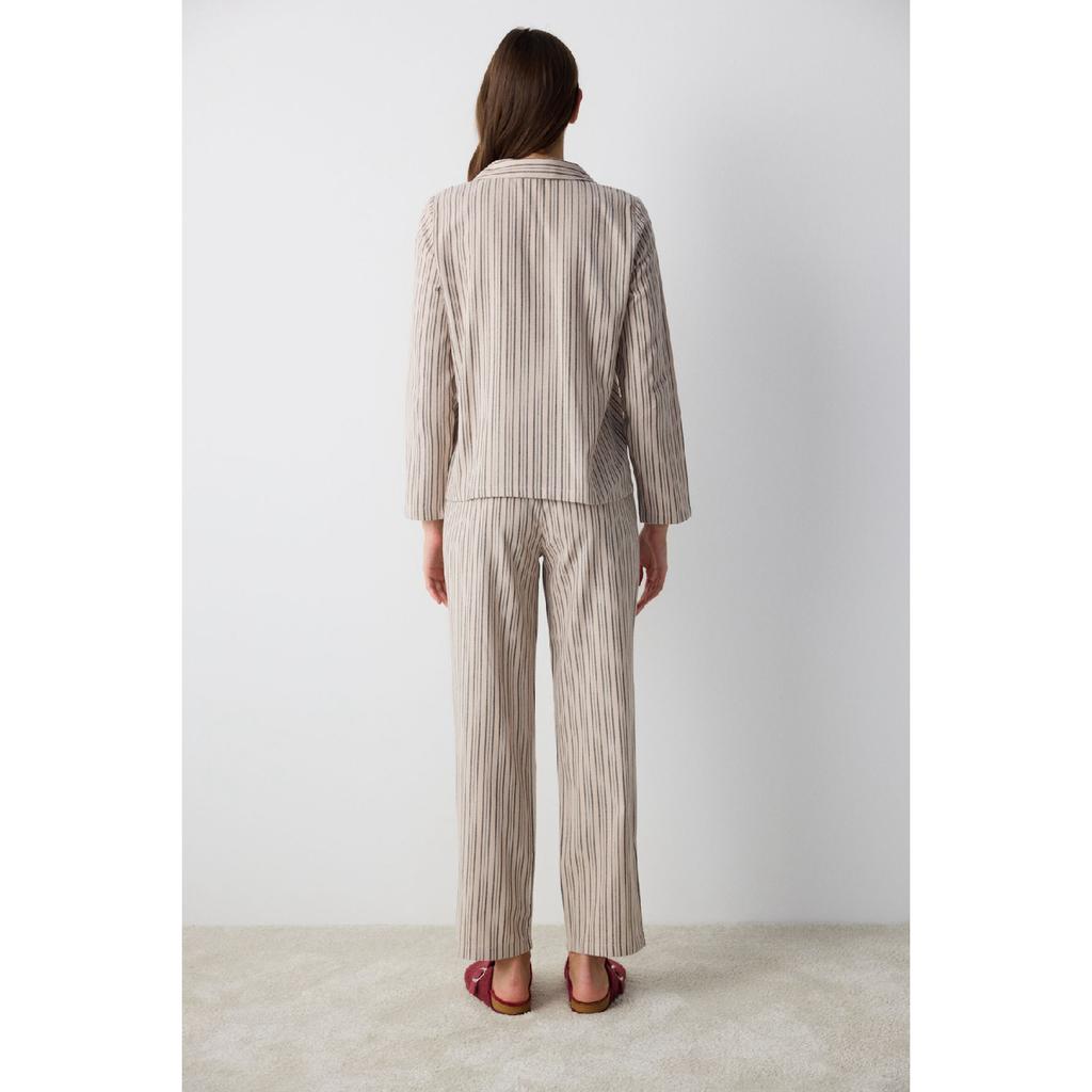 Cotton Emma Striped Gray Shirt Trousers Pajama Set