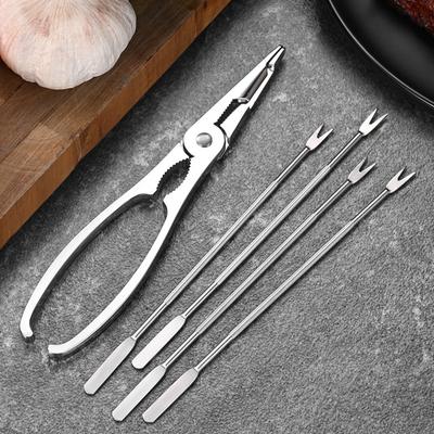 1 Set Crab Needle Fork Seafood Tools Kit Stainless Steel Crab Eating Tools Lobster Crackers Crab Leg Tools Seafood Picks Kitchen
