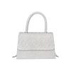Women's Rhinestone Evening Bag Glitter Clutch Purse Crystal Pearl Party Handbag with Chain, Silver Diagonal. , One Size