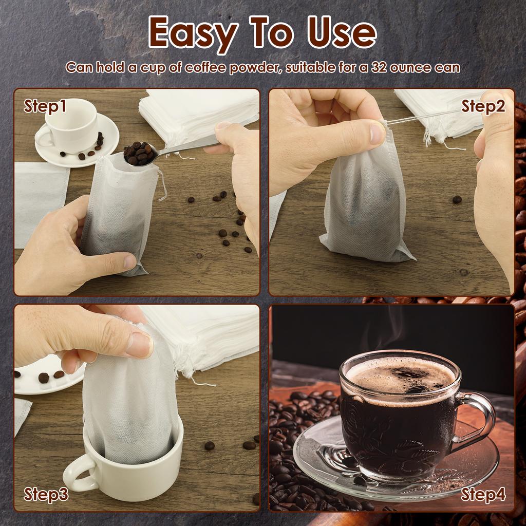300Pcs Cold Brew Bags Fine Mesh Coffee Filter Bag No Mess Tea Filter Pouches with Drawstring for Tea Spice Straining Bag
