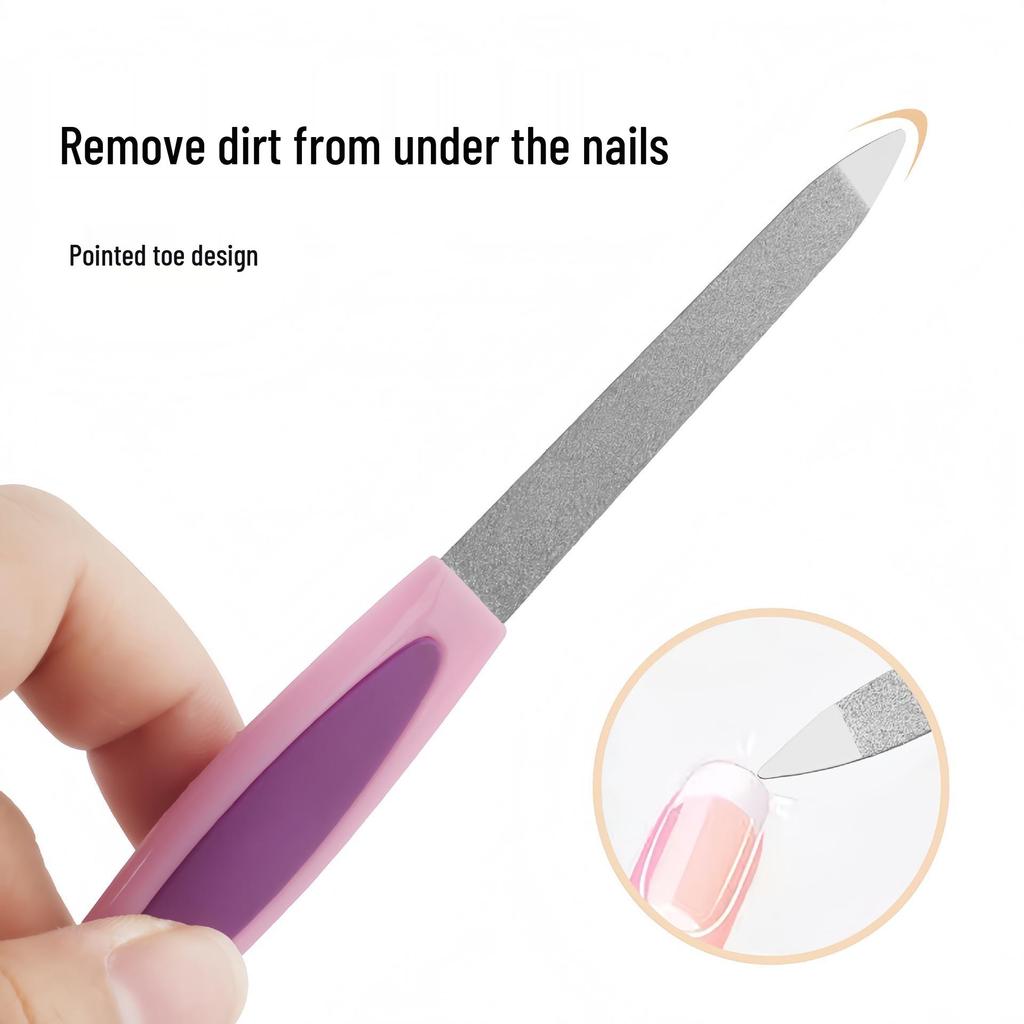 Lime à ongles double face en acier inoxydable avec manche en plastique pour manucure à domicile