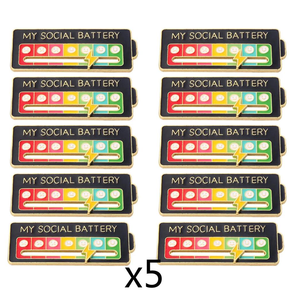 2024 New Mood Conversion Energy Brooch Slide My Social Battery Badge Facial Expression Badge Men Women Pins Brooches on Clothes