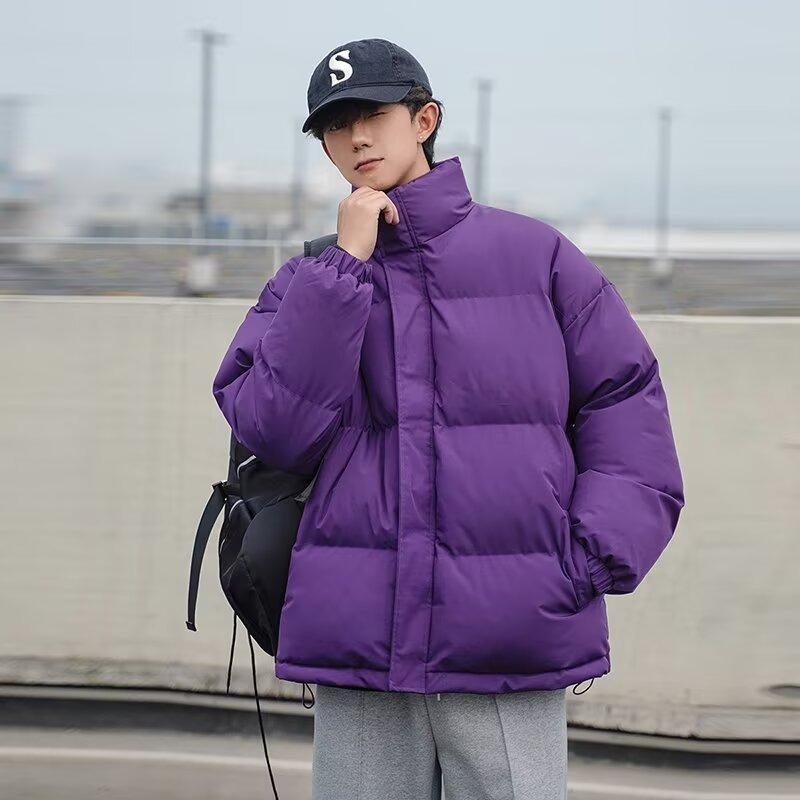 Solid color down cotton clothes men's autumn and winter thickened new cotton clothes trendy brand loose boys bread clothes jacket
