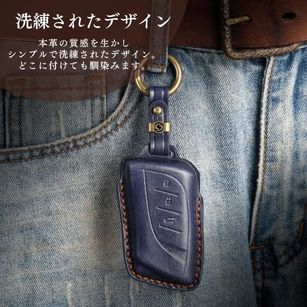 Lexus Key Genuine Premium Smart Key Case [smasol] Cover, LBX, NX, RX, UX, Leather, Design, (3D Luxury/New Key, Navy)