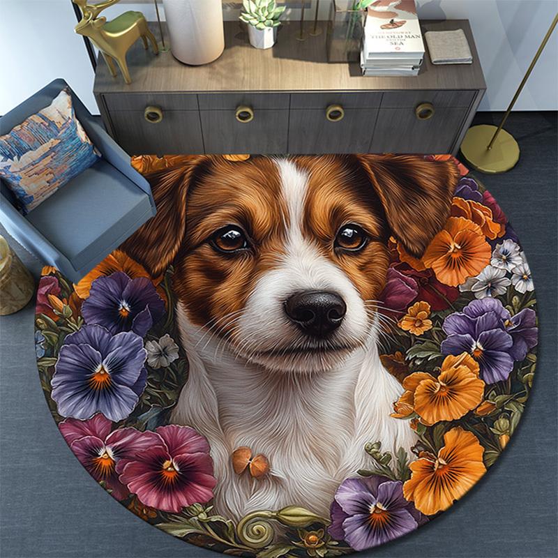 Jack Russell Round Area Rug,Carpet Rug for Living Room Bedroom Sofa Playroom Decor,Non-slip Floor Mat
