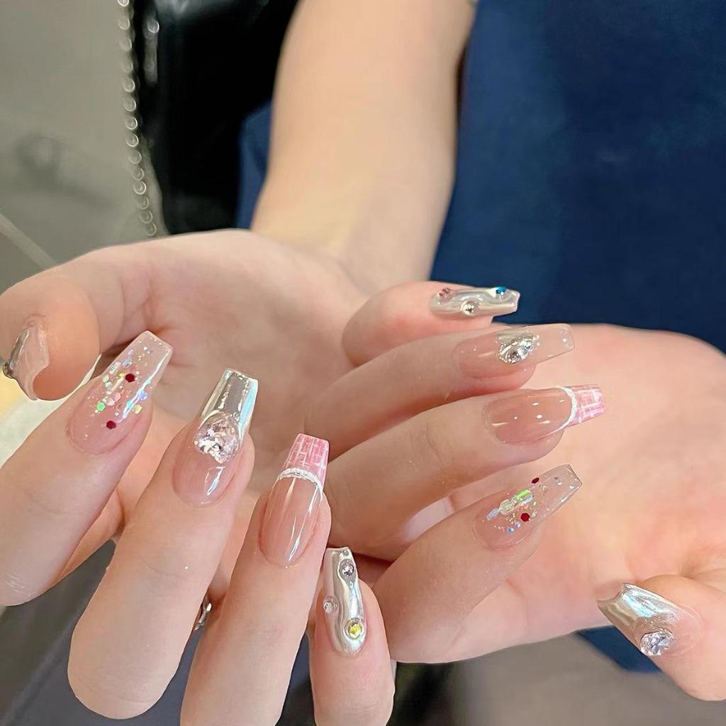 Spicy Girl Mirror Powder Nail Art Stickers - Long Wearable Fake Nails