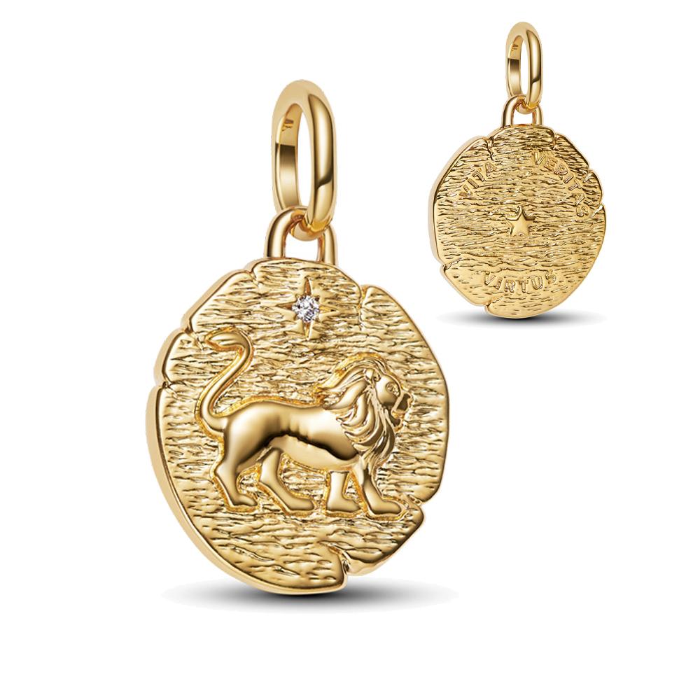 New Golden Round Medallion Pendant with Crossing Arrows Charm for Original Pan Bracelets DIY Jewelry Gift for Women