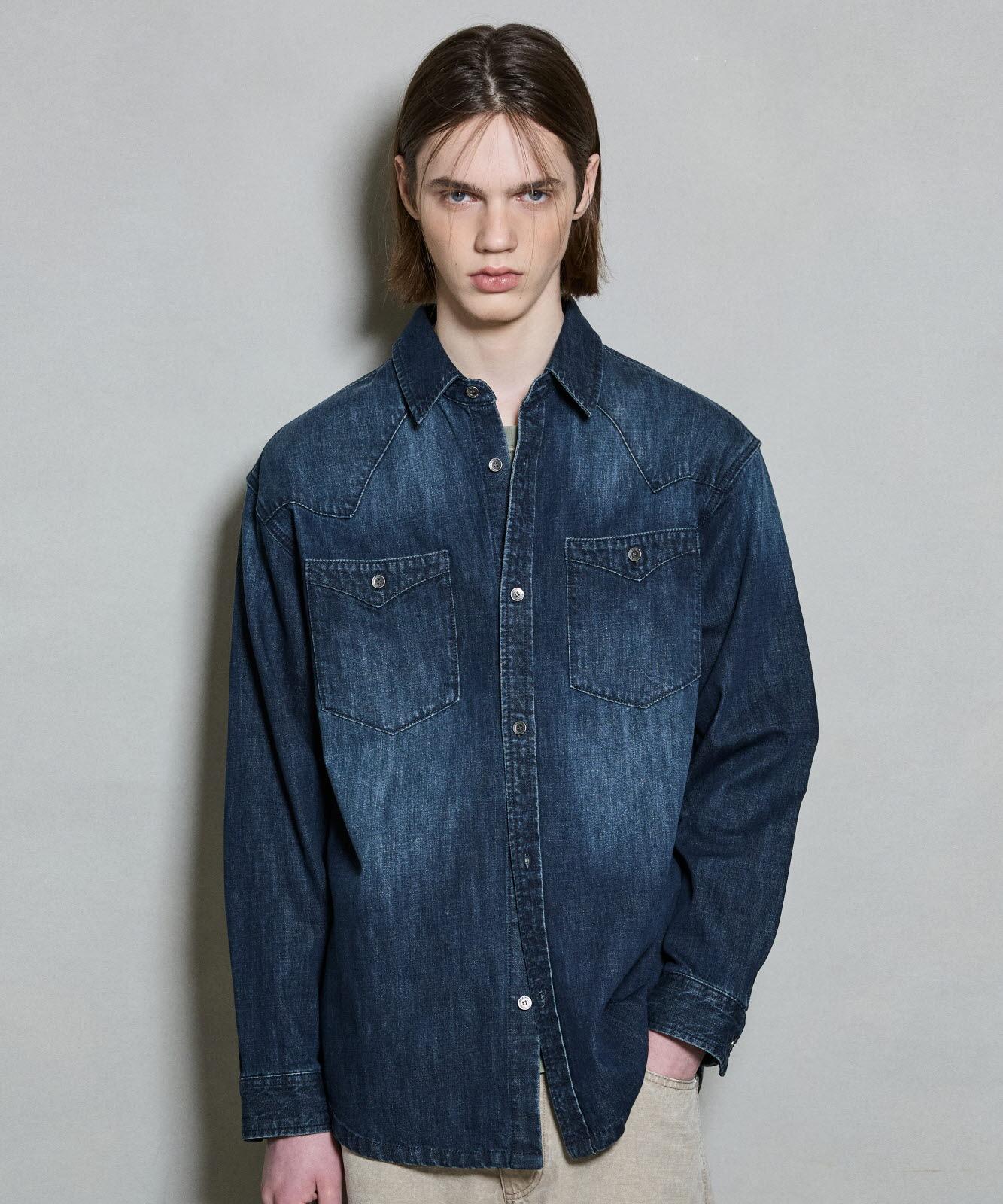 Burkeru Two-Pocket D-Tone Western Denim Shirt Dark Indigo Dark Indigo/Dark Indigo_M