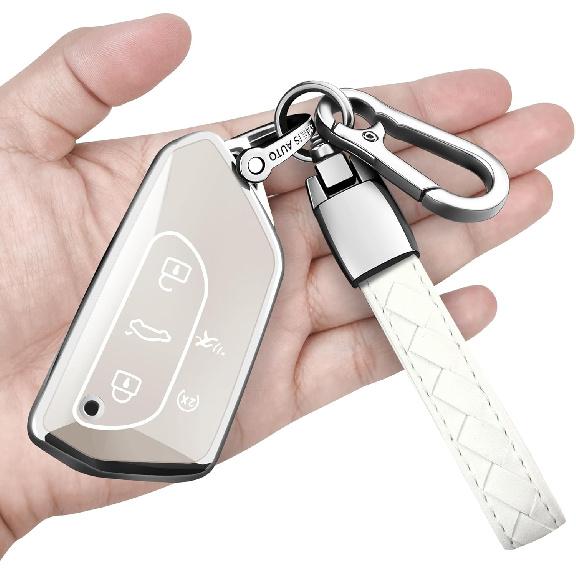 Sindeda For Volkswagen Key Fob Cover With Keychain Soft Full Protection Key Shell Key Case Compatible With VW MK8 Golf/GTI Skoda Octavia (White)