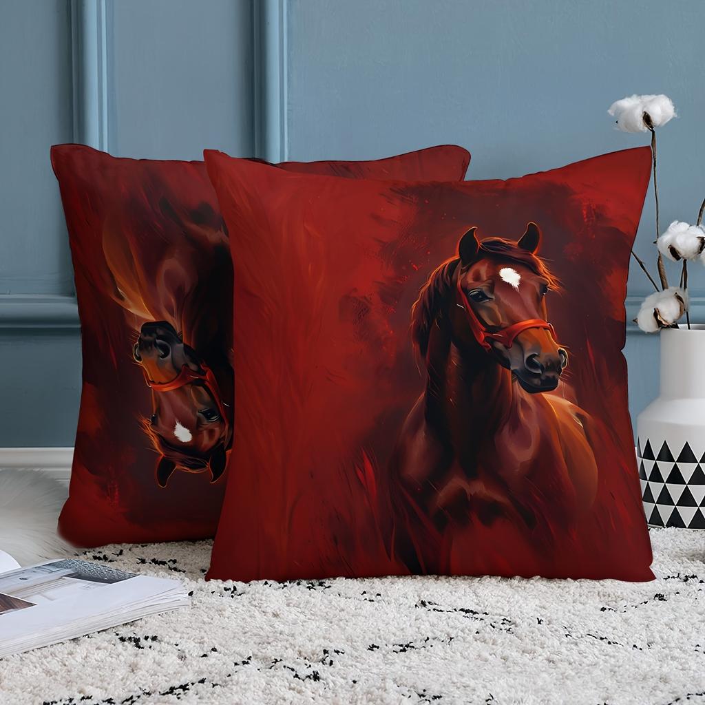 Stylish War Horse Oil Painting Double-Sided Throw Pillow Covers, Decorative Cushion Cases For Sofa And Bedroom