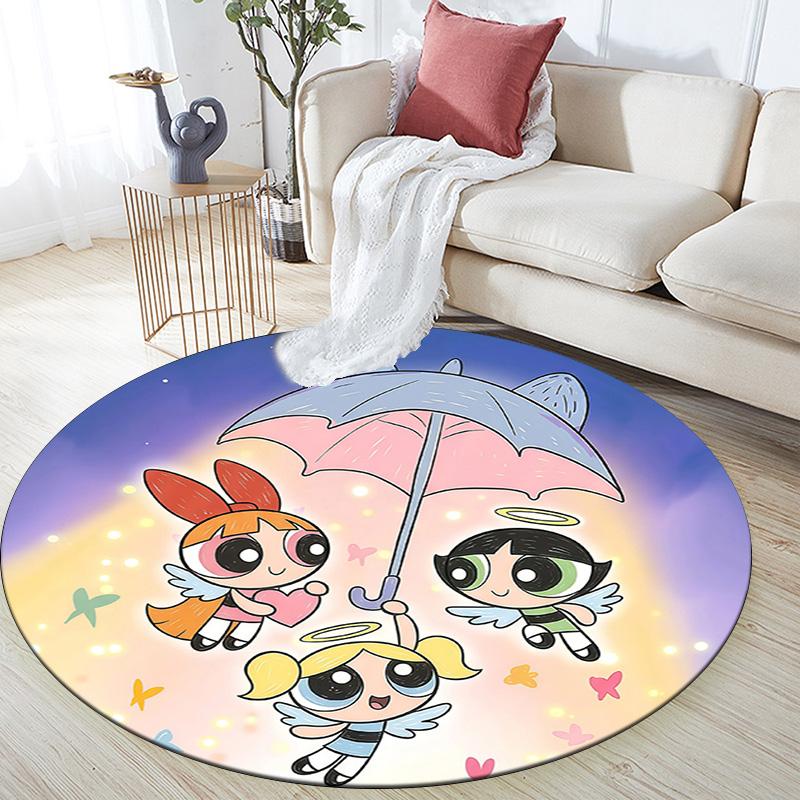 The Powerpuff Girls2 Round Area Rug,Carpet Rug for Living Room Bedroom Sofa Playroom Decor,Non-slip Floor Mat