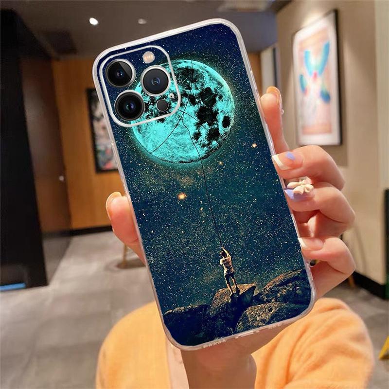 Phone Case For Iphone 17 Pro Max Air 16 15 14 13 Pro Max 15 16 Pro 15Plus Moon Night Planet Girl