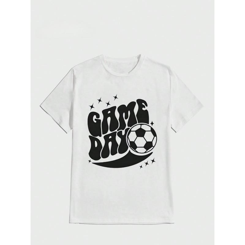 

Game Day Soccer Vibes - Men s Cotton T-Shirt Casual Sporty with Digital Soccer Print Ideal for Parties, Outdoor Activities Fitness Machine Washable S белый