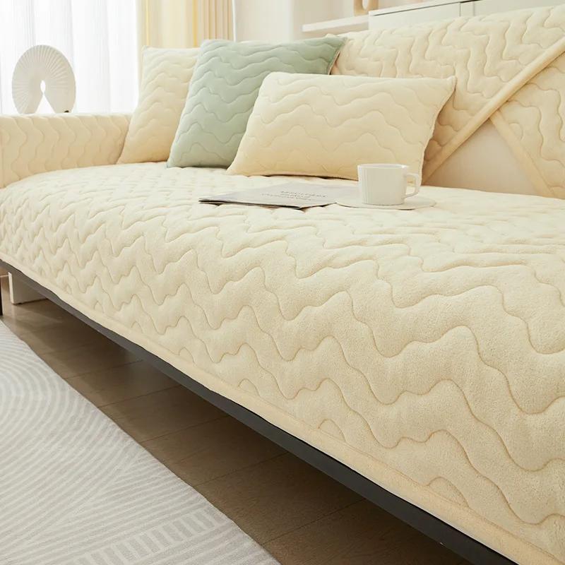 

Чехол для дивана с волнистыми линиями, зимнее утолщение, теплое плюшевое полотенце для дивана, нескользящее кожаное универсальное однотонное диванное полотенце для гостиной 45x45cm pillowcase бежевый