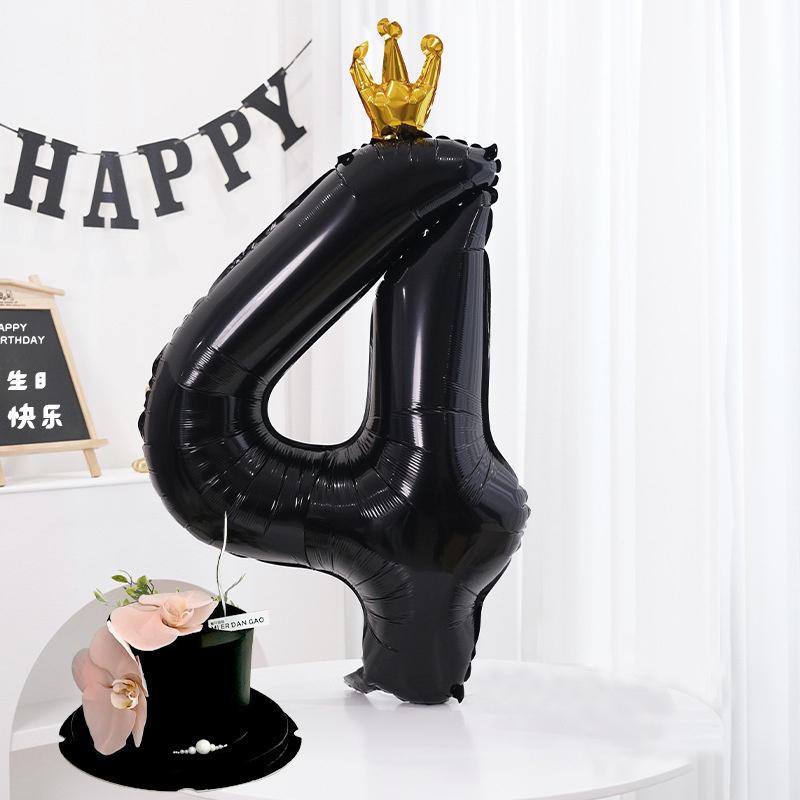 40-tommers Svart Tallballong Svart Krone Tall Folieballonger For 1-årsdag Babyshower Jubileum Bryllupsdekorasjon