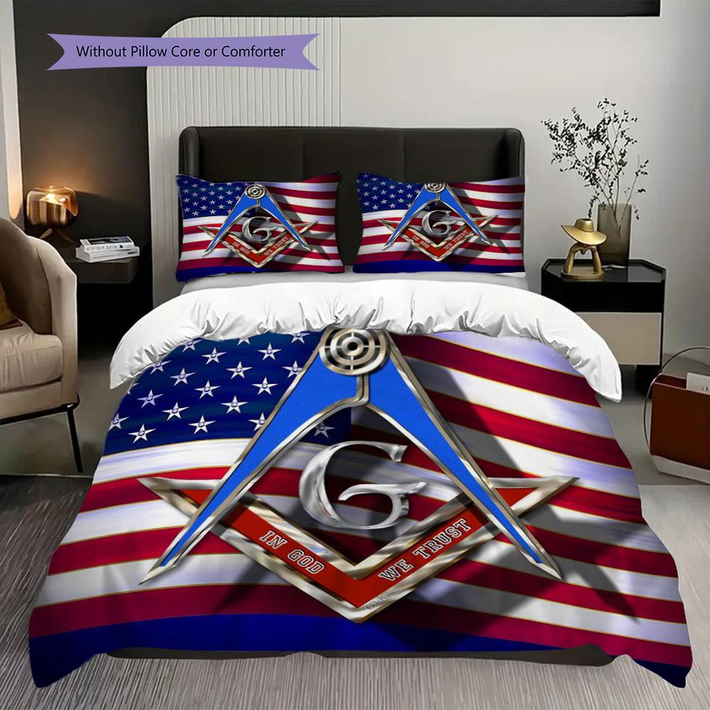 Freedom Faith Unity Bedding (1 * Duvet Cover + 2 * Pillowcase, Without Core) 2D Flat Duvet Cover and Pillowcase Soft and Comfortable Bedding Set