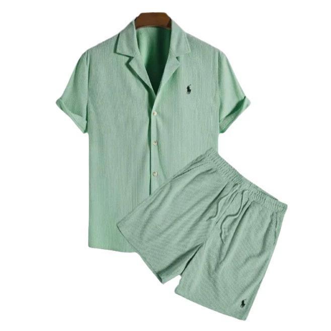 Men's Shorts Sets Fashion Solid Vacation Beach Outfit Summer Tracksuits Lapel Button Shirt and Shorts Casual Two Piece Sets