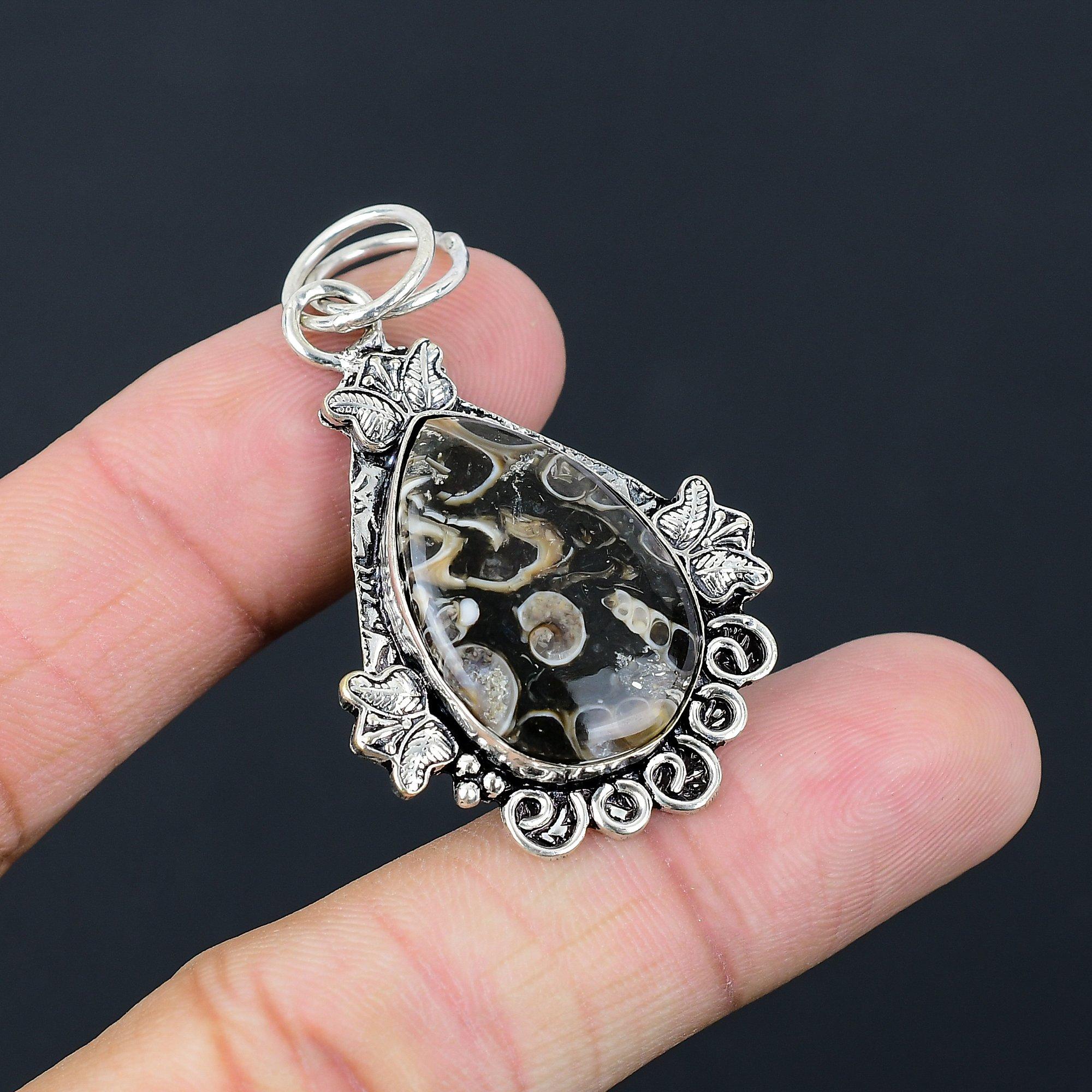 Natural Turritella Agate Gemstone Pendant 925 Sterling Silver Jewelry For Girls