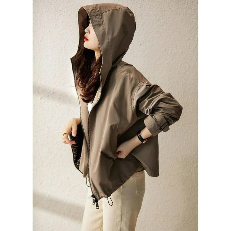 

Hooded Zipper Windbreaker Jacket Women s Autumn Loose Temperament Short Jacket Trend 3XL