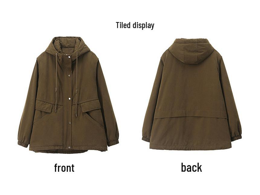 Women's 2024 Mid-Length Hooded Cotton Parka - Fleece-Lined, Solid Color, Casual Loose Fit, Winter Coat