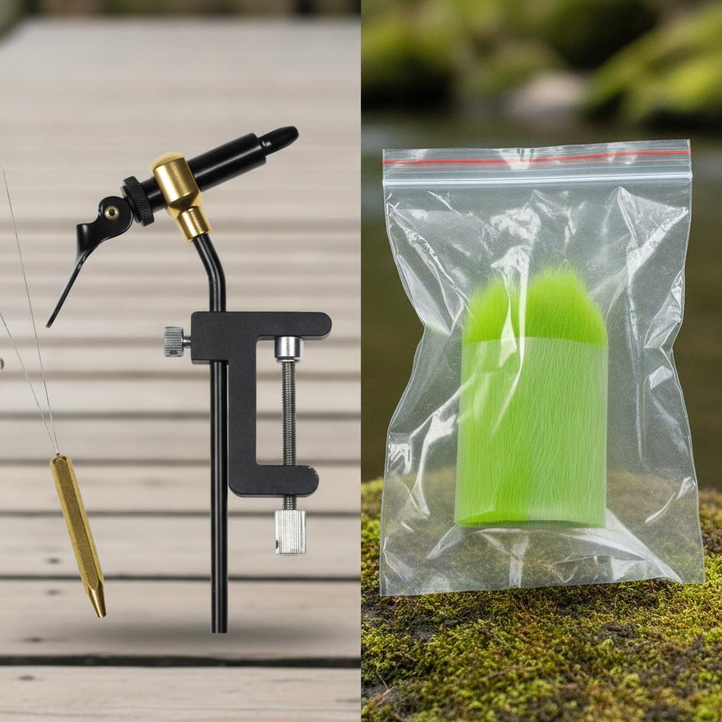 5Pcs Fly Tying Vise Tool Kit Whip Finisher Bucktail Jig Hair Fibers Material Lure Making Fishing