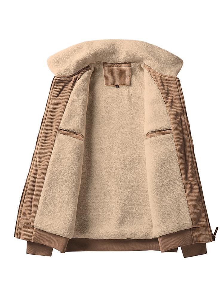 Men's Winter Large Size Thickened and Padded Cardigan Jacket Fleece Jacket Stand-up Collar Warm Casual Sports Solid Colour Zipped Version Tops