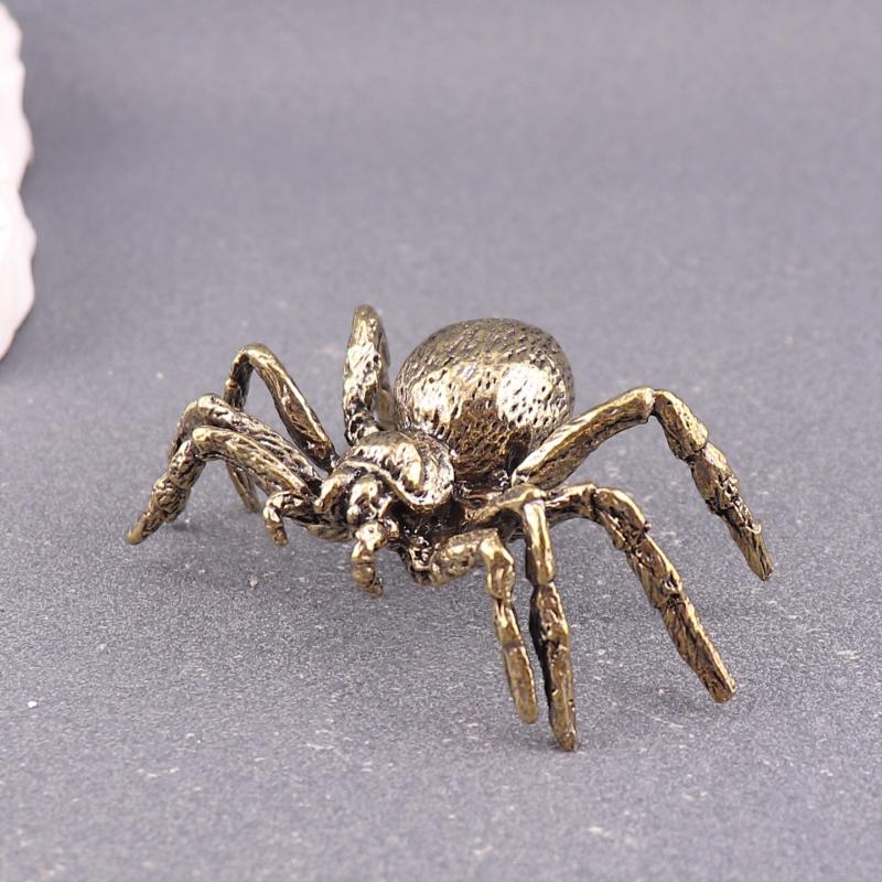Creative Brass Spider Figurine Miniature Copper Insect Desktop Decor Vintage Tea Pet Craft Collection