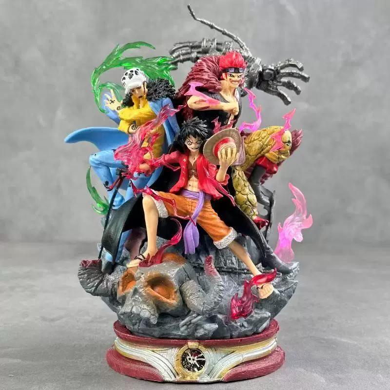 Onigashima Luffy Law 3 Captains Figure Pvc Model Ornament Toy Desktop Collectibles Static Statue Anime Action Figures Fans Gift